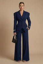 Women's Tailored Two-Piece Suit – Peaked Lapel Blazer & Wide-Leg Trousers