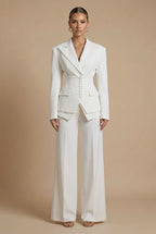 Women's Tailored Two-Piece Suit – Peaked Lapel Blazer & Wide-Leg Trousers