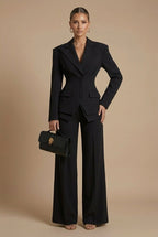 Women's Tailored Two-Piece Suit – Peaked Lapel Blazer & Wide-Leg Trousers