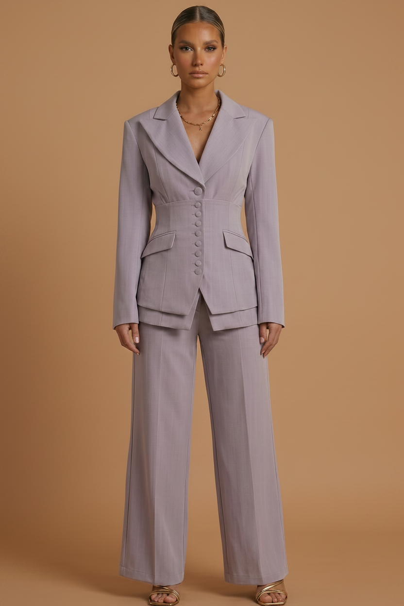 Women's Tailored Two-Piece Suit – Peaked Lapel Blazer & Wide-Leg Trousers