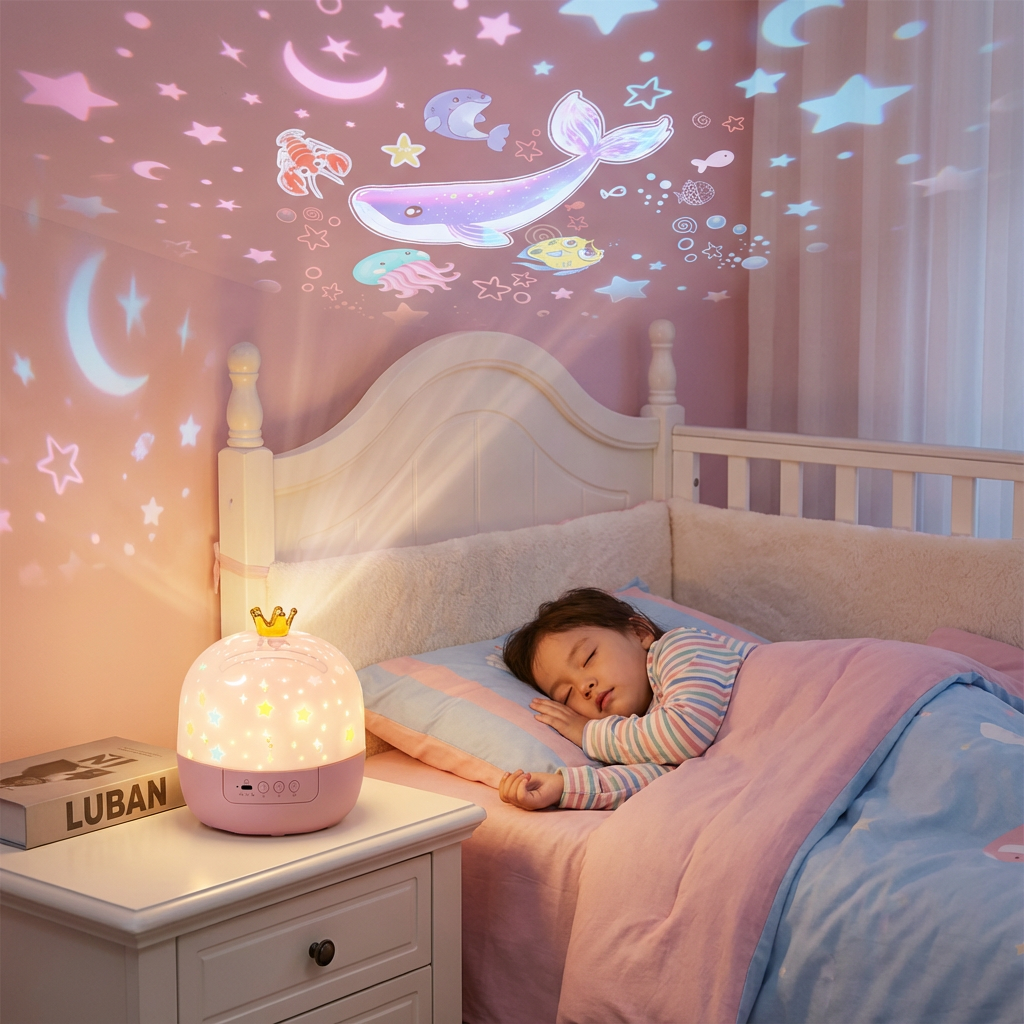 Kids' Night Light & Projector 2-in-1 – Star Sky & Ocean Scenes