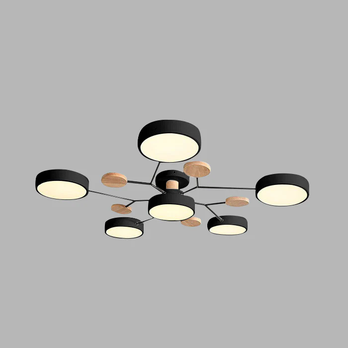 Round Iron Semi-Flush Ceiling Light - LED Chandelier Fixture