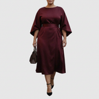 Women's Maxi Dress with Batwing Sleeves - Flowing Jersey-Style Dress