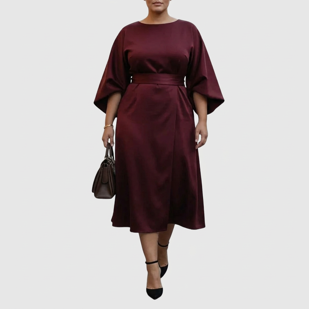 Women's Maxi Dress with Batwing Sleeves - Flowing Jersey-Style Dress
