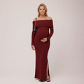 Maternity Maxi Dress Burgundy Off-the-Shoulder Long Sleeve Knit