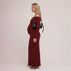 Maternity Maxi Dress Burgundy Off-the-Shoulder Long Sleeve Knit