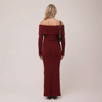Maternity Maxi Dress Burgundy Off-the-Shoulder Long Sleeve Knit