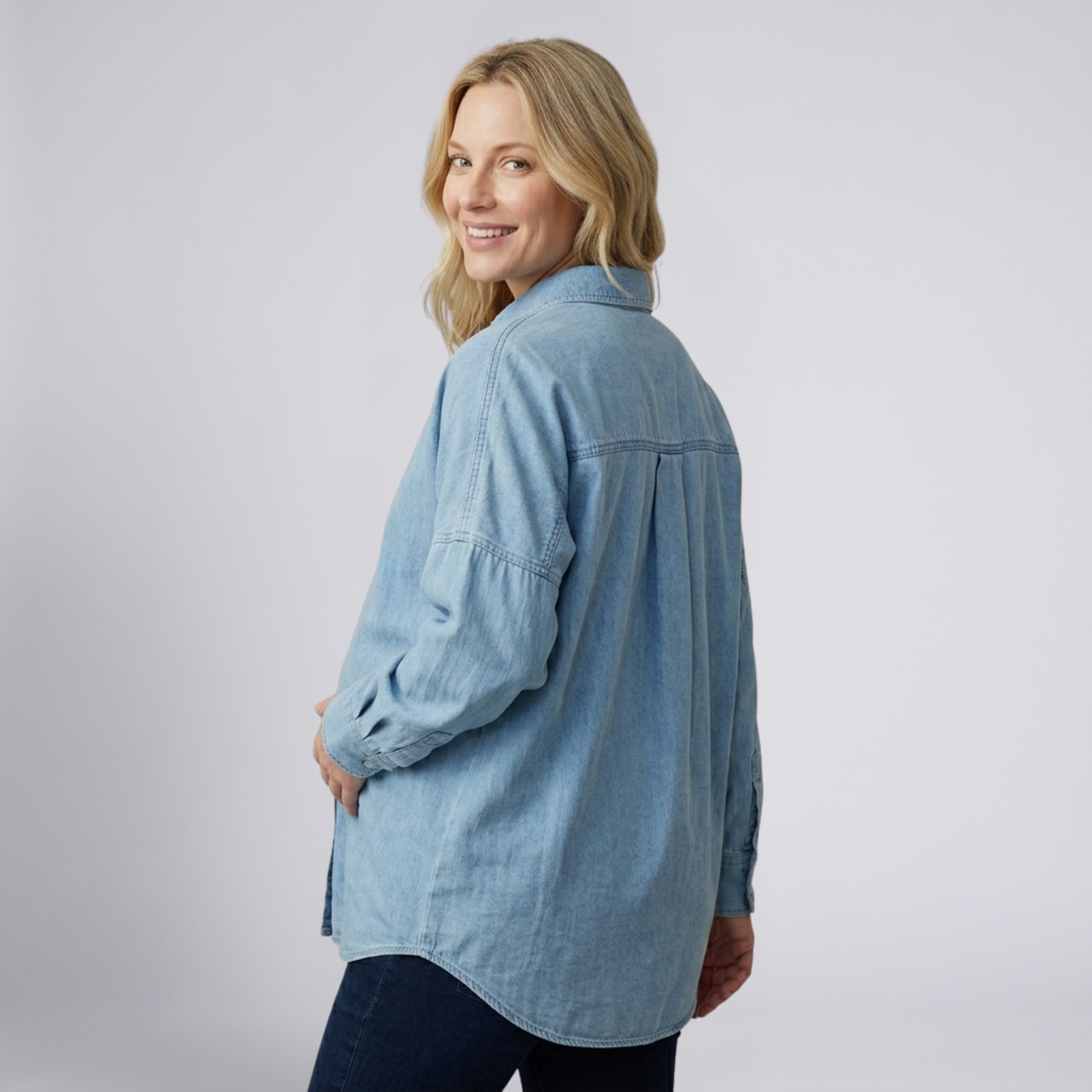 Women's Maternity Shirt Button Front Relaxed Fit Cotton Top