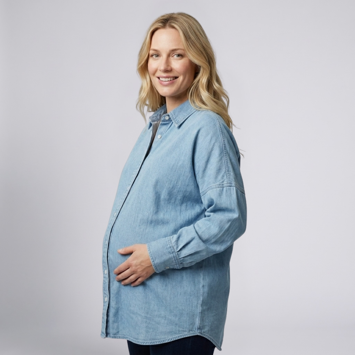 Women's Maternity Shirt Button Front Relaxed Fit Cotton Top