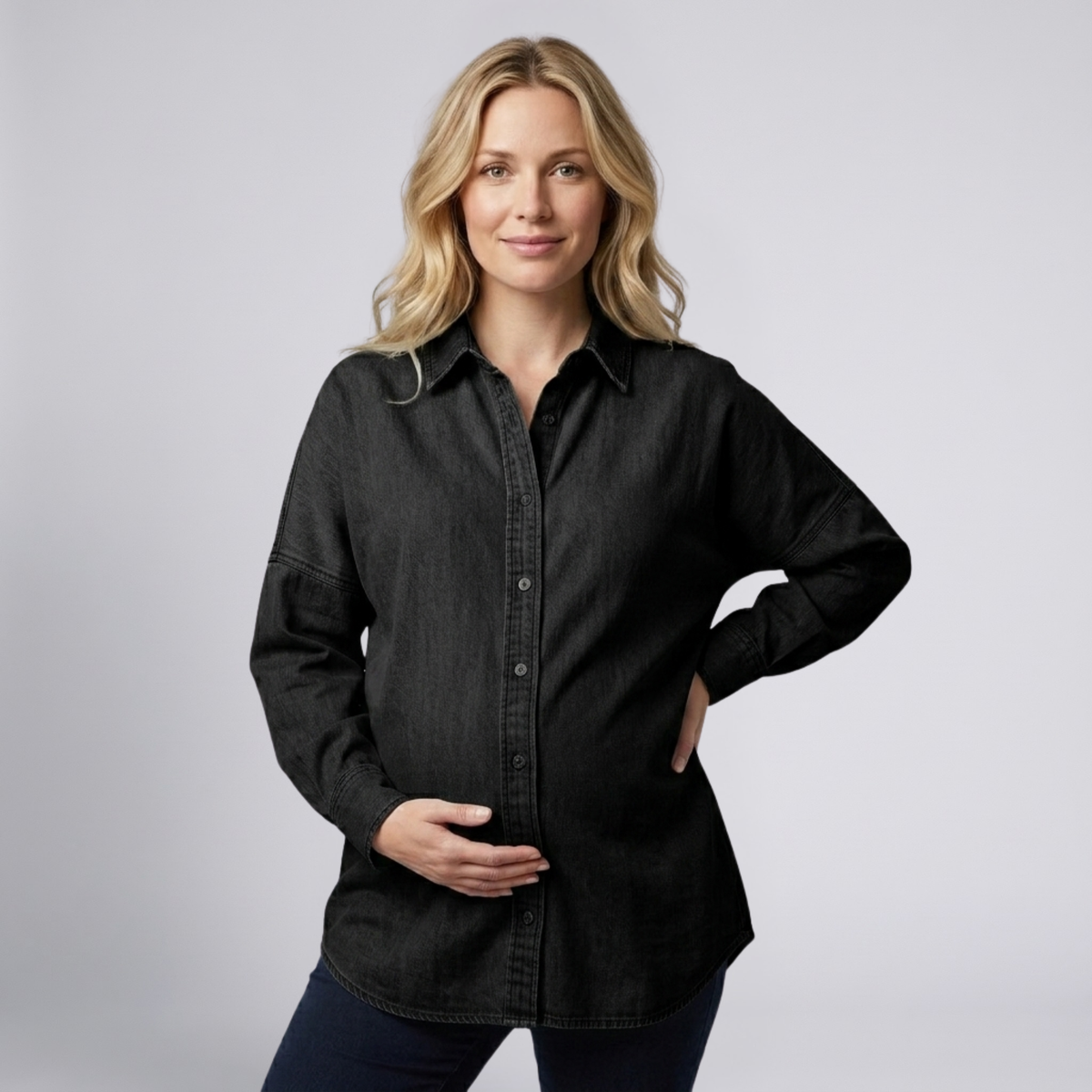 Women's Maternity Shirt Button Front Relaxed Fit Cotton Top