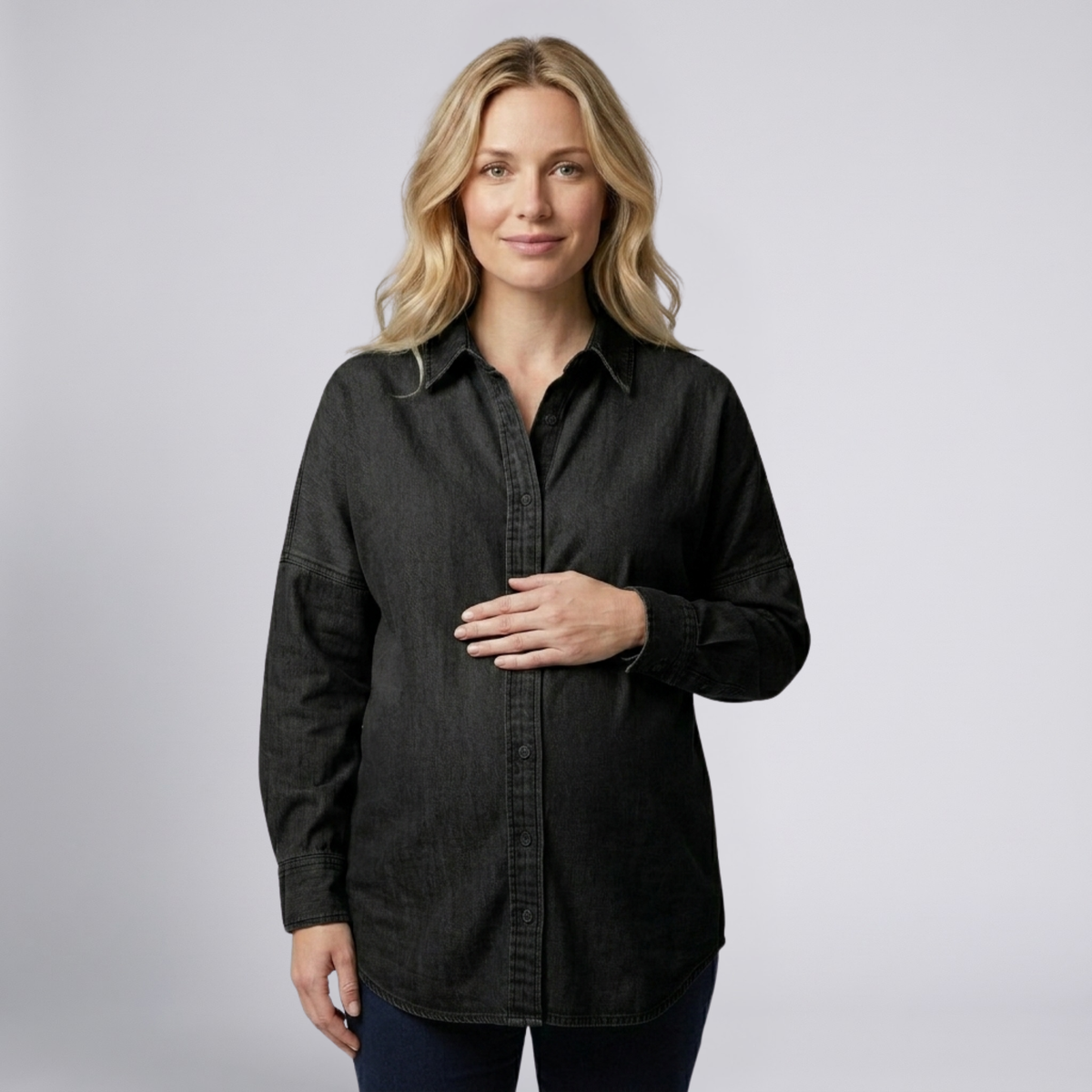 Women's Maternity Shirt Button Front Relaxed Fit Cotton Top