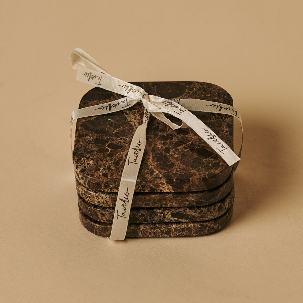 Fi Coaster Set Square Marble Emperador Dark