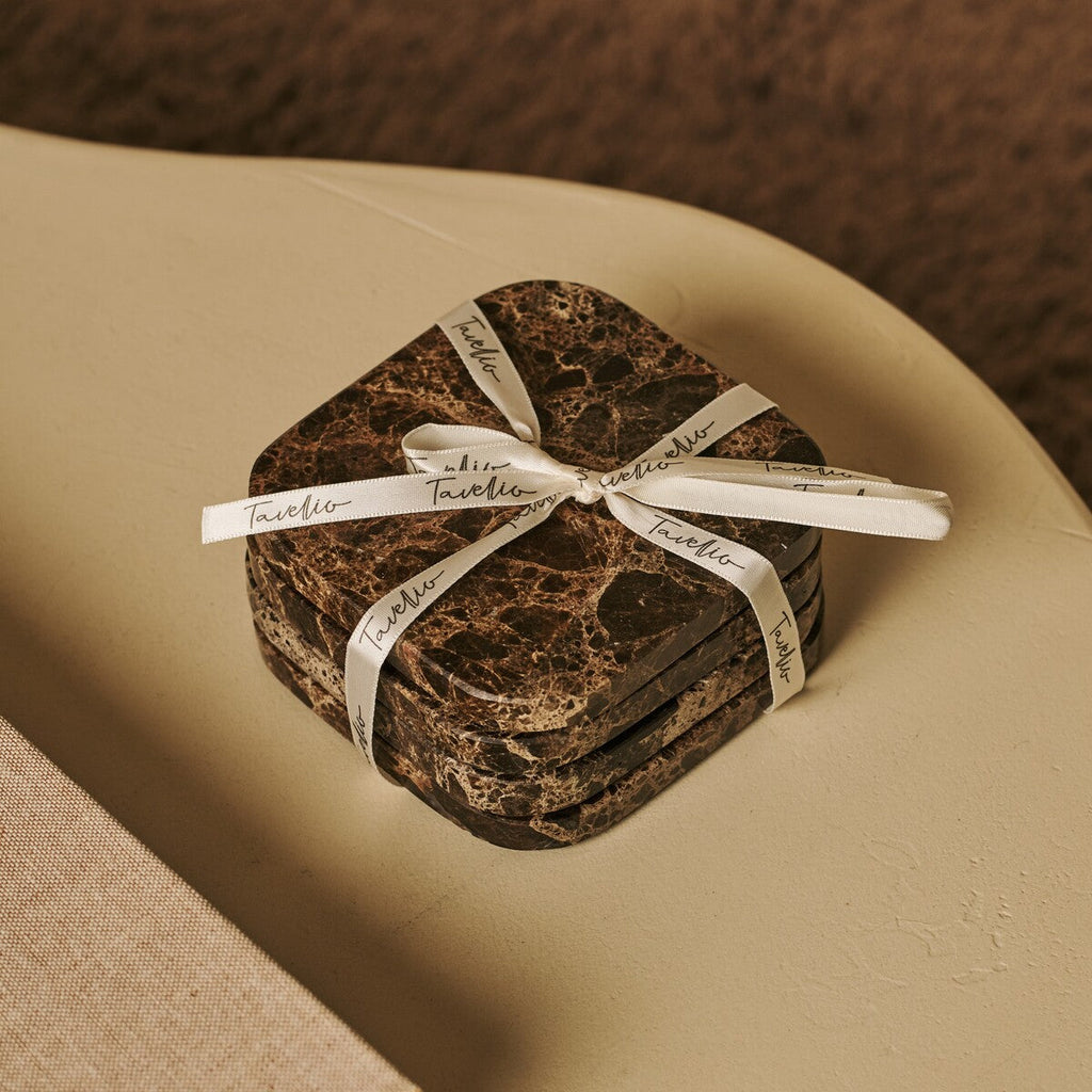 Fi Coaster Set Square Marble Emperador Dark