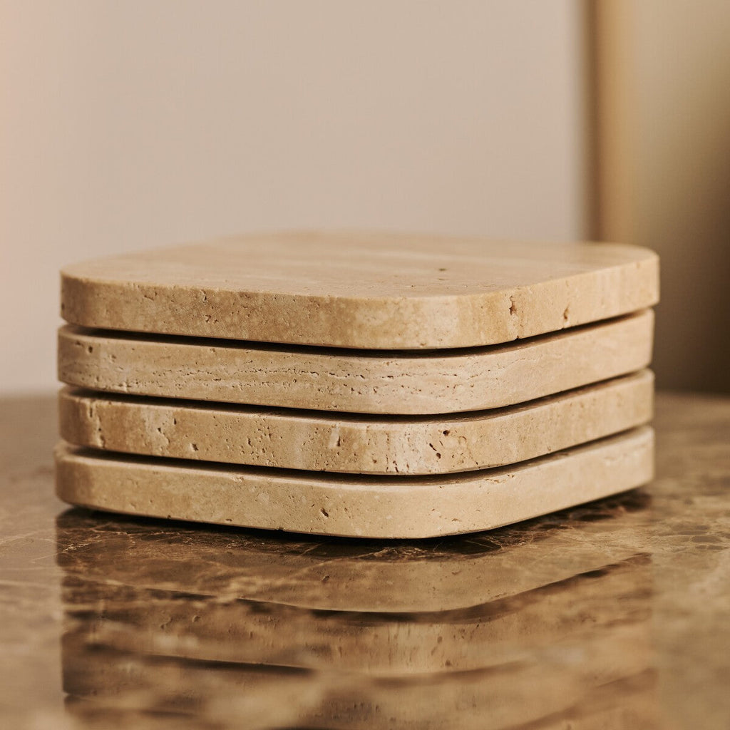 Organic Marble Coaster Set Emperador Dark