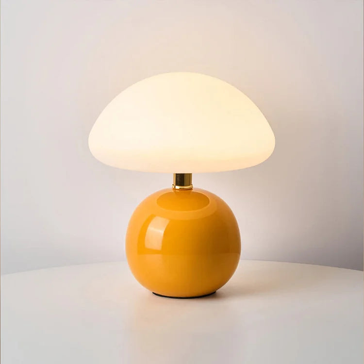 Mushroom Table Lamp with Ceramic Base and LED Light