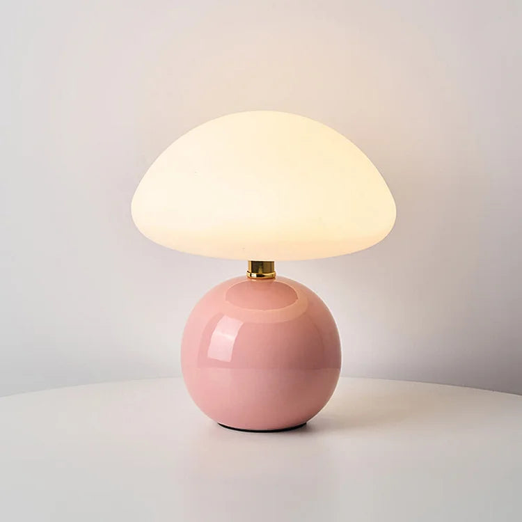 Mushroom Table Lamp with Ceramic Base and LED Light