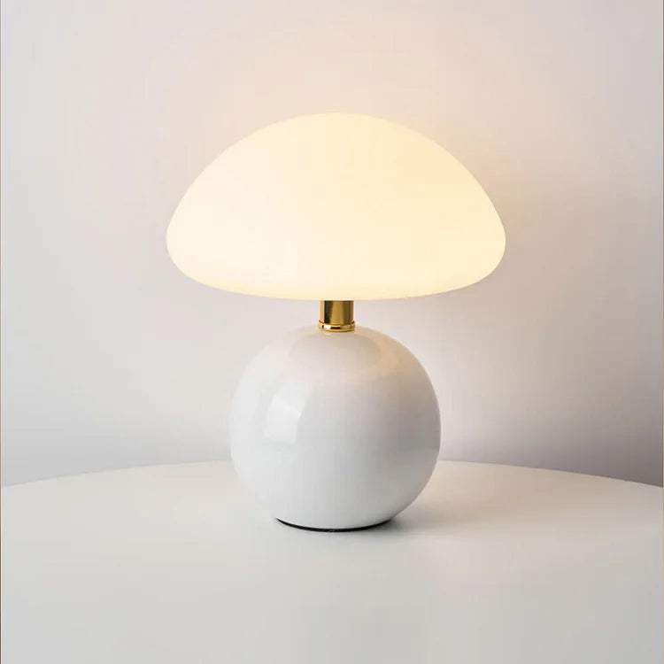 Mushroom Table Lamp with Ceramic Base and LED Light
