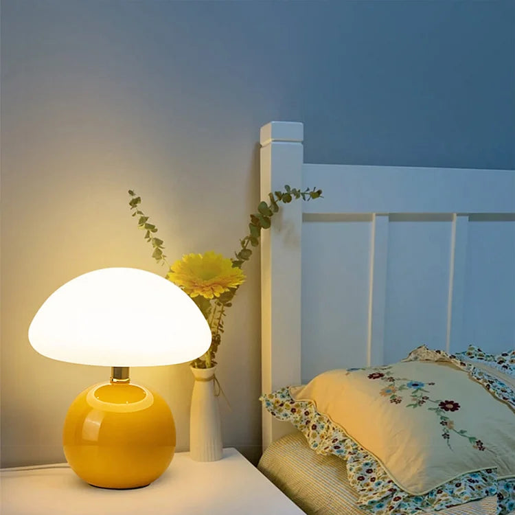 Mushroom Table Lamp with Ceramic Base and LED Light
