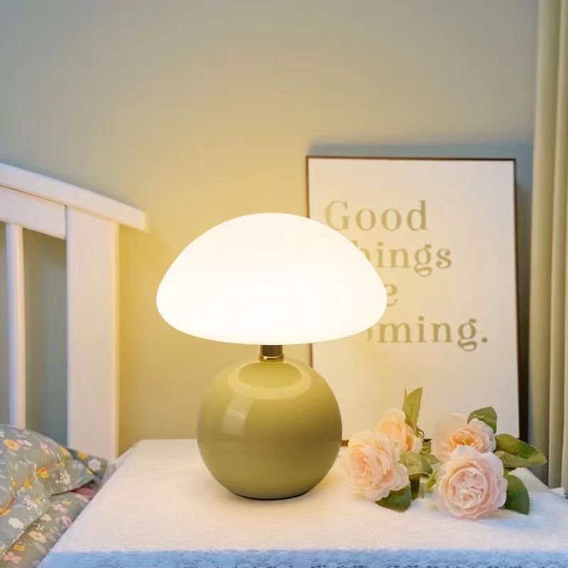 Mushroom Table Lamp with Ceramic Base and LED Light