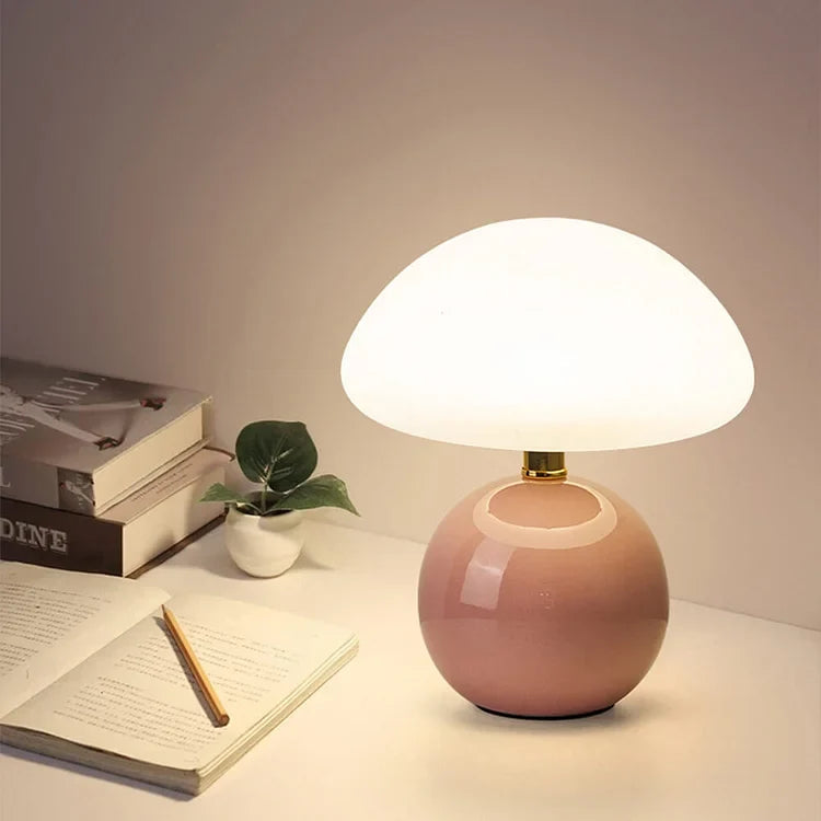 Mushroom Table Lamp with Ceramic Base and LED Light
