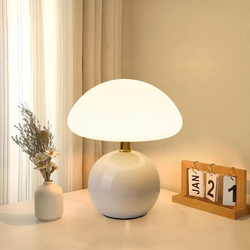 Mushroom Table Lamp with Ceramic Base and LED Light