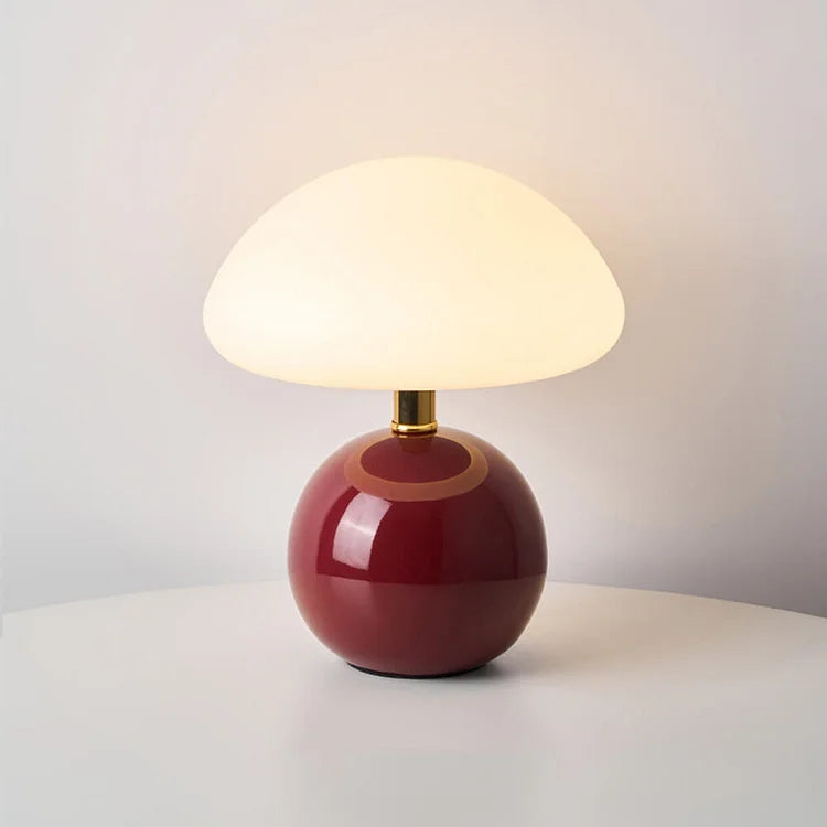 Mushroom Table Lamp with Ceramic Base and LED Light