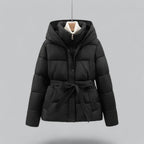 Women's Winter Coat Padded with Hood and Tie Belt