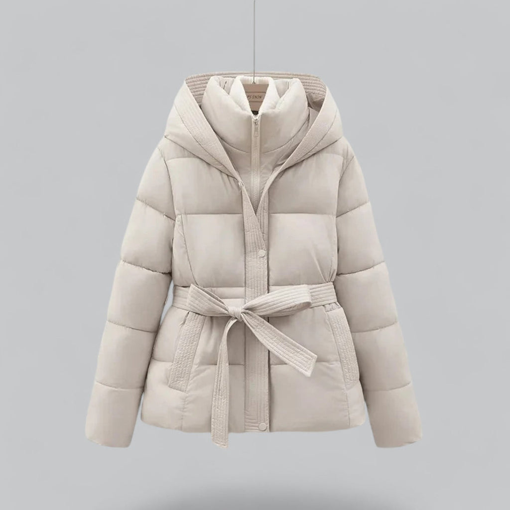 Women's Winter Coat Padded with Hood and Tie Belt