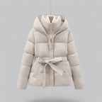 Women's Winter Coat Padded with Hood and Tie Belt