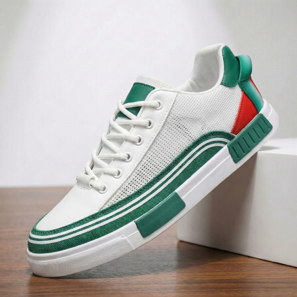 Men's Mesh Sneakers with Leather Panel Detail