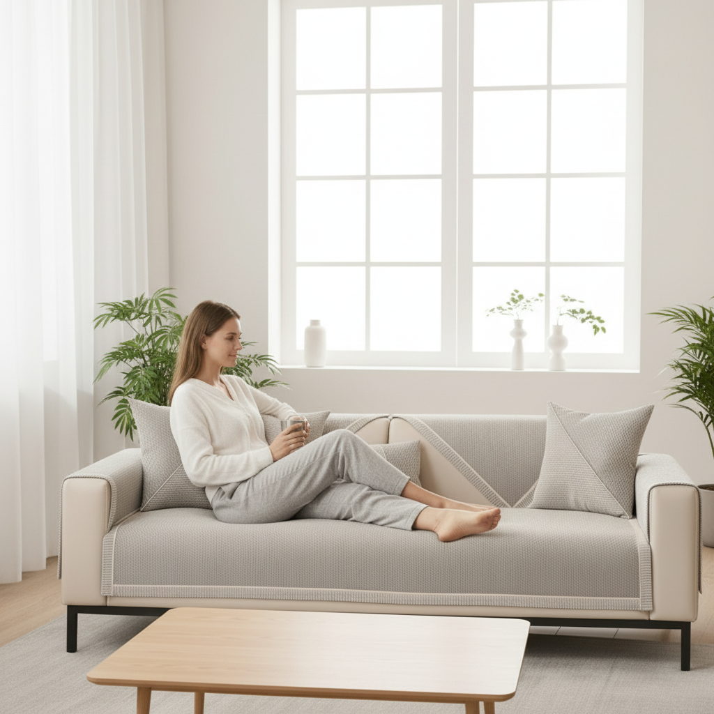 NATURWEFT – Non-Slip Cotton and Linen Sofa Cover for All Seasons