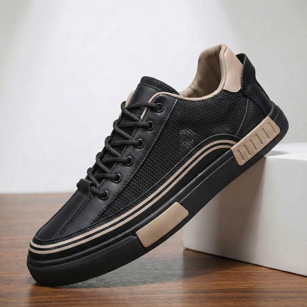 Men's Mesh Sneakers with Leather Panel Detail