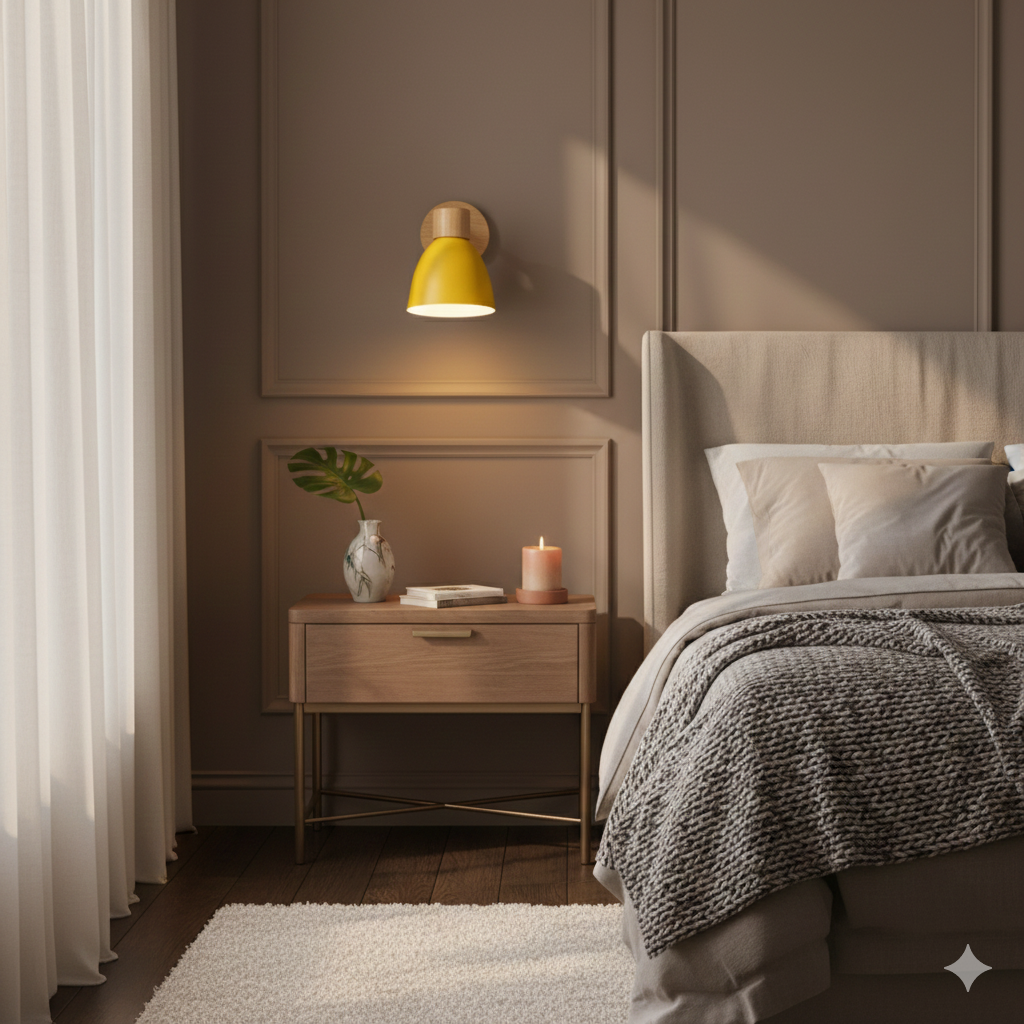 Wall Lights for Living Room – Wood Wall Sconce with Angled Arm