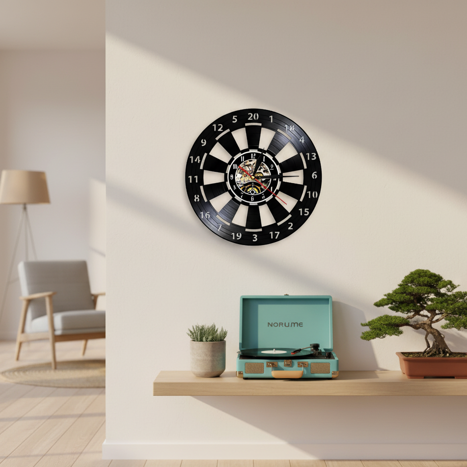 VinylDart | Vintage Vinyl Dart Wall Clock | Silent Movement & Retro Design for Clubs, Bars & Game Rooms