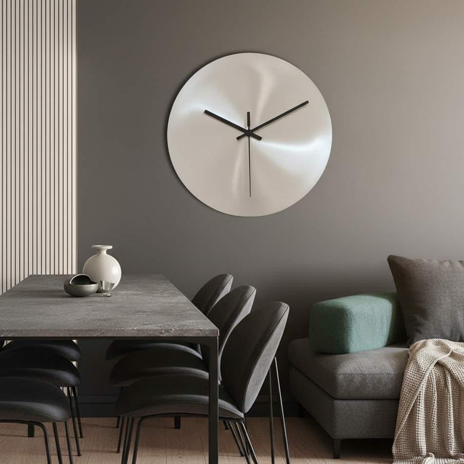 Aeris Steel | Elegant Minimalist Stainless Steel Wall Clock | Timeless Precision & Style for Modern Interiors