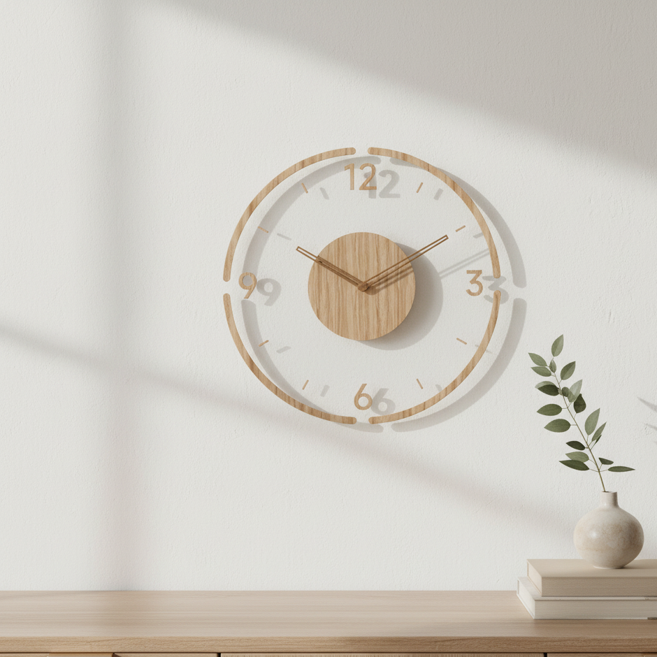 NordWood | Designer Wooden Wall Clock | Scandinavian Design & Natural Elegance for Modern Spaces