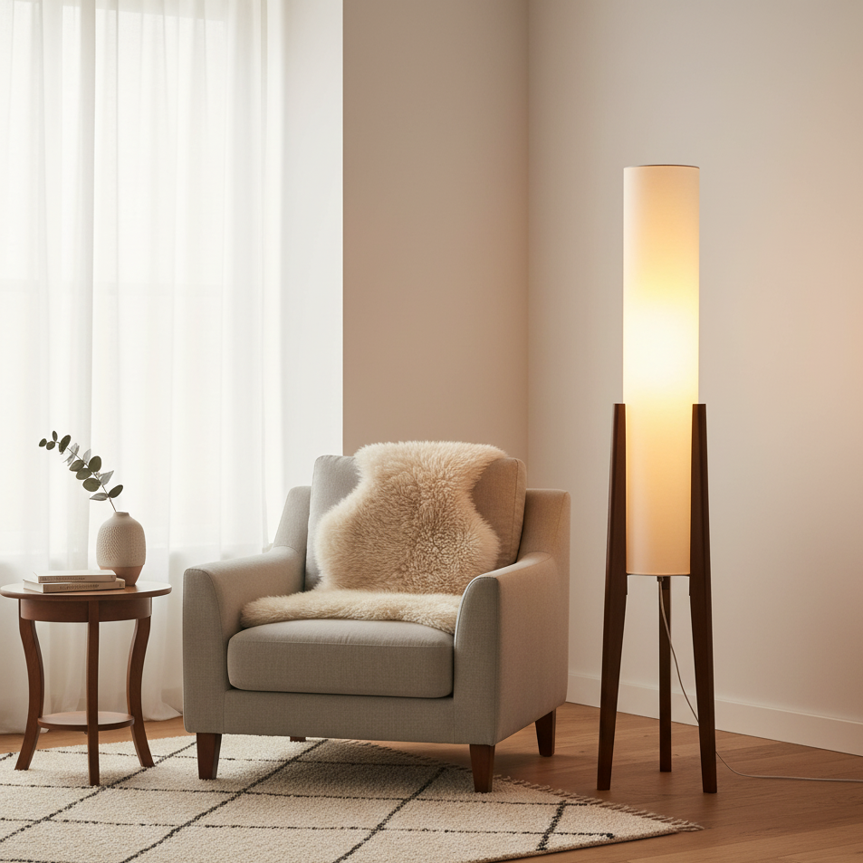 Lunara | Japandi Solid Wood Floor Lamp with LED Light