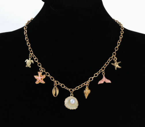 Women's Gold-Plated Faux Pearl Charm Necklace - Ocean Shell Pendant
