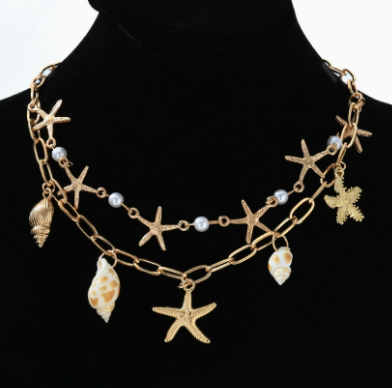 Women's Gold-Plated Faux Pearl Charm Necklace - Ocean Shell Pendant