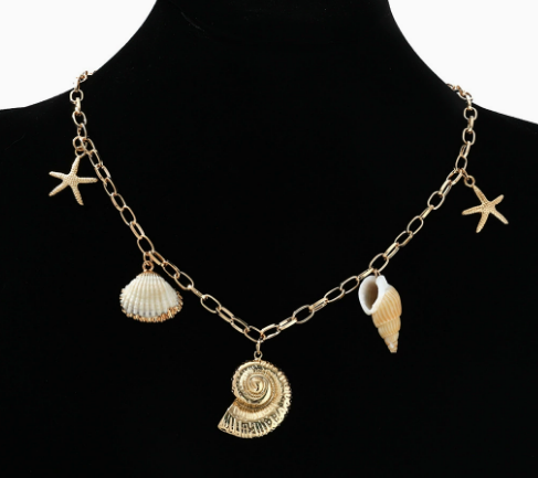 Women's Gold-Plated Faux Pearl Charm Necklace - Ocean Shell Pendant