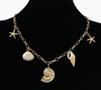 Women's Gold-Plated Faux Pearl Charm Necklace - Ocean Shell Pendant