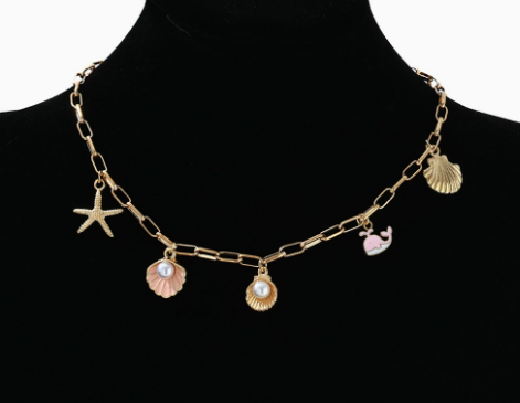 Women's Gold-Plated Faux Pearl Charm Necklace - Ocean Shell Pendant
