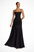 Women's Square Neck Maxi Dress with Ruched Bodice and Side Slit