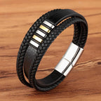Men's Genuine Leather Bracelet - Braided Double Strand Cuff