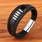 Men's Genuine Leather Bracelet - Braided Double Strand Cuff