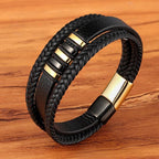 Men's Genuine Leather Bracelet - Braided Double Strand Cuff