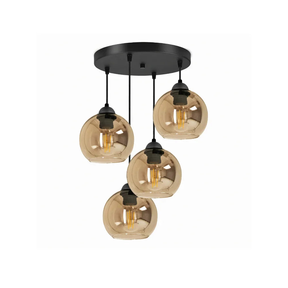 Industrial 4-Light Amber Pendant Lamp for Dining Room, Living Room or Office
