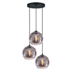 Industrial 3-Light Smoke Glass Globe Pendant Lamp in Black/Grey