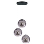 Industrial 3-Light Smoke Glass Globe Pendant Lamp in Black/Grey