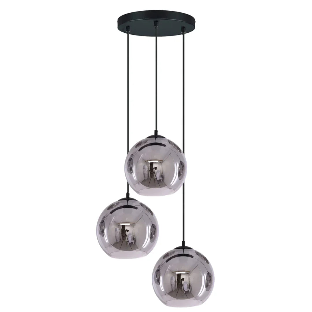 Industrial 3-Light Smoke Glass Globe Pendant Lamp in Black/Grey